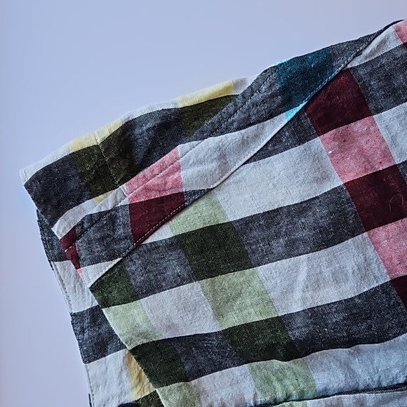 Hannes Roether Colorful Gingham Wide Leg 100% Linen Pants XS - Picture 5 of 10